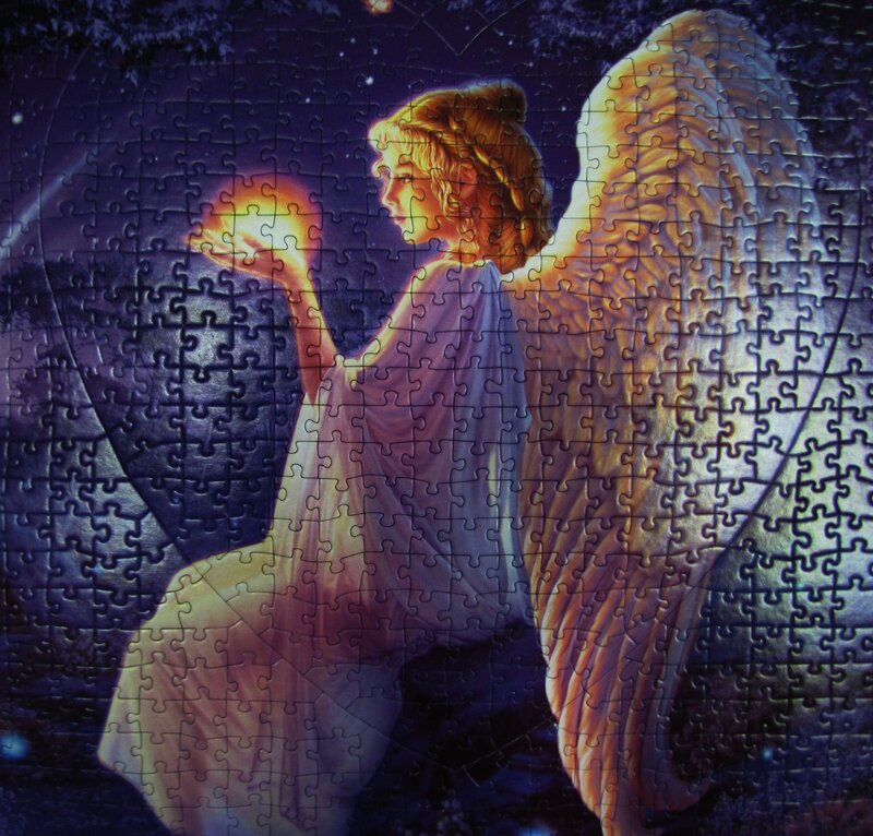 Angel with Wings — Purple, Serene, Night, Illustration