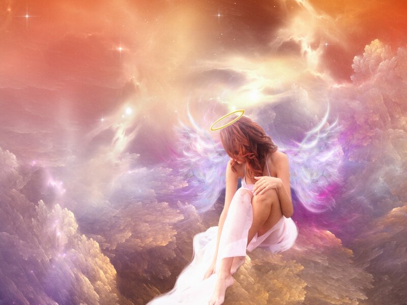 Angel with Wings — Purple, Serene, Night