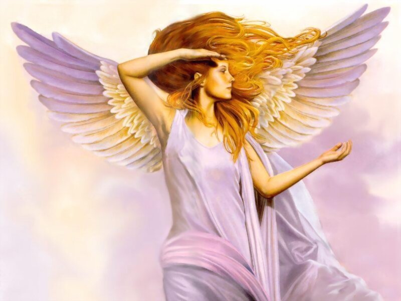 Angel with Wings — Purple, Serene, Painting