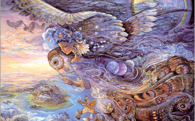 Angel with Wings — Purple, Serene, Sunset, Illustration