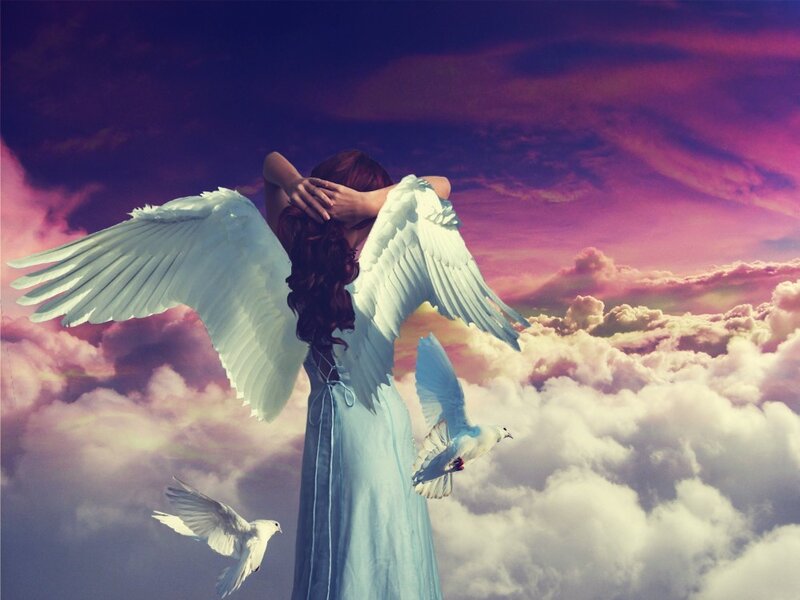 Angel with Wings — Purple, Serene, Sunset