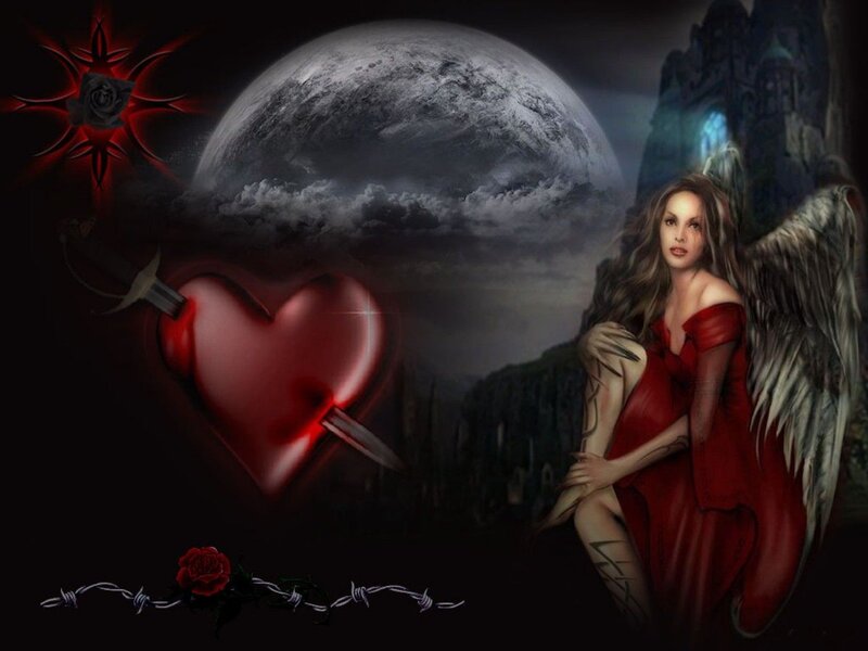 Angel with Wings — Red, Dramatic, Night