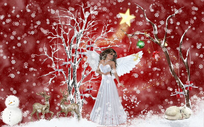 Angel with Wings — Red, Festive