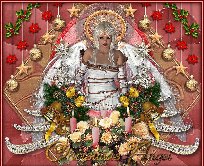 Angel with Wings — Red, Festive, Winter, Digital Art