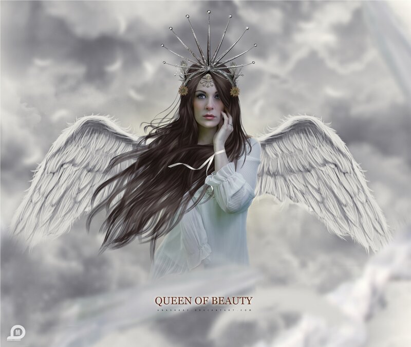 Angel with Wings — White, Dramatic, Digital Art, Crown