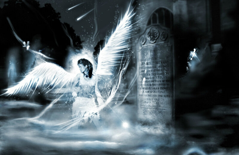 Angel with Wings — White, Dramatic, Night
