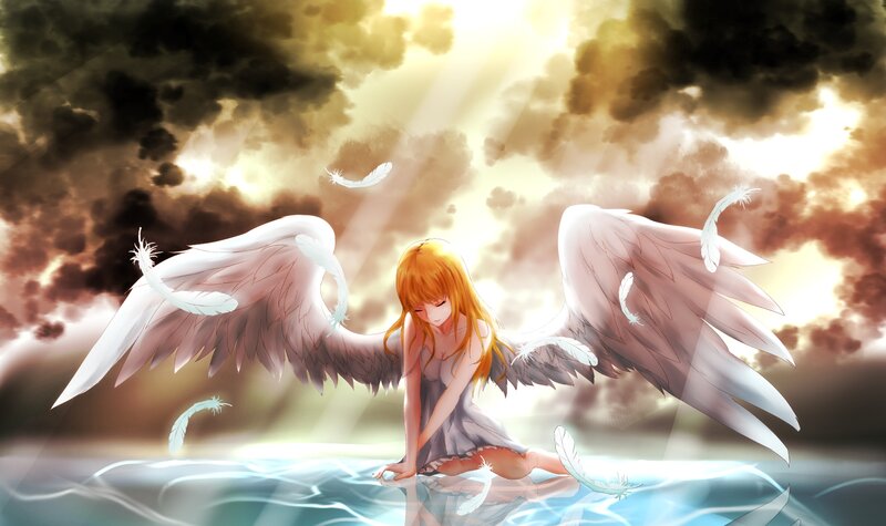Angel with Wings — White, Dramatic, Sunrise
