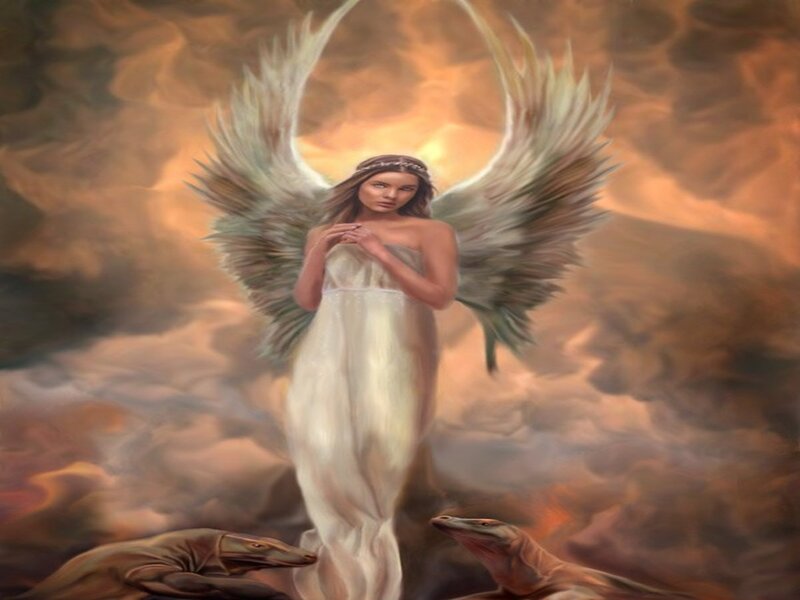 Angel with Wings — White, Dramatic, Sunset, Digital Art, Clouds