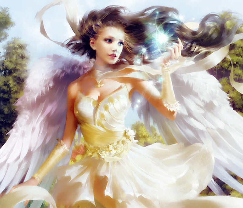 Angel with Wings — White, Serene, Afternoon, Digital Art, Dress