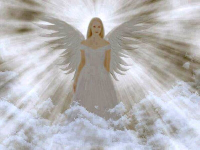 Angel with Wings — White, Serene, Digital Art, Clouds, Light