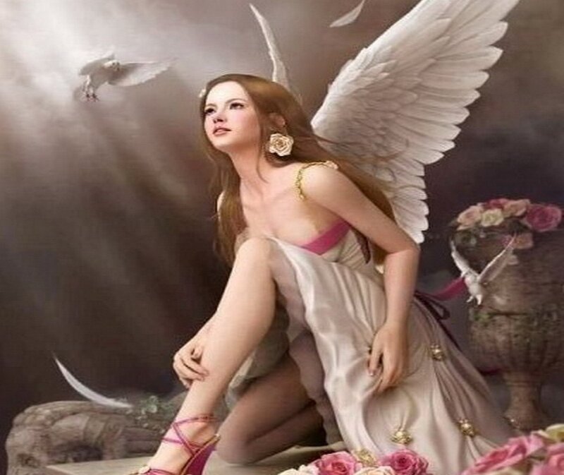 Angel with Wings — White, Serene, Digital Art, Dove