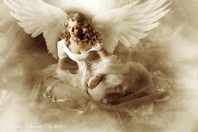 Angel with Wings — White, Serene, Digital Art, Dress, Crown