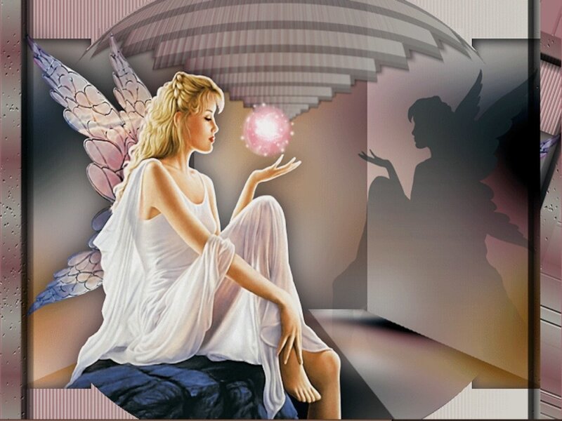 Angel with Wings — White, Serene, Digital Art, Magic Ball