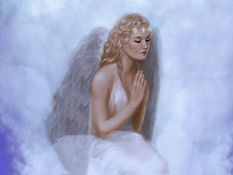 Angel with Wings — White, Serene, Digital Art, Praying Hands