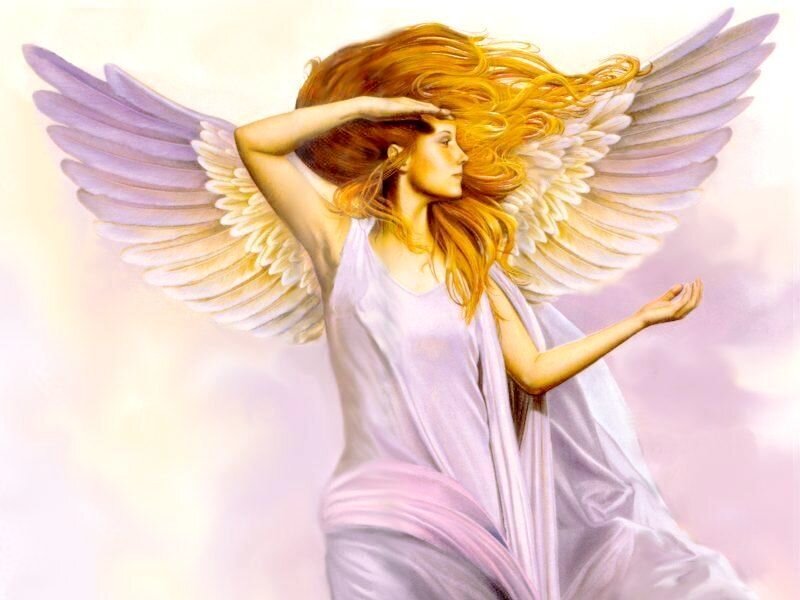 Angel with Wings — White, Serene, Illustration, Dress