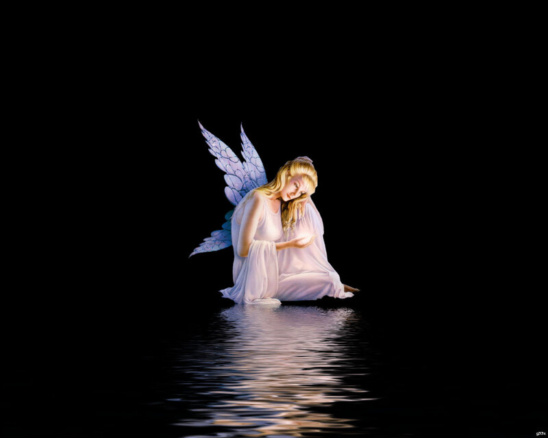 Angel with Wings — White, Serene, Night, Digital Art
