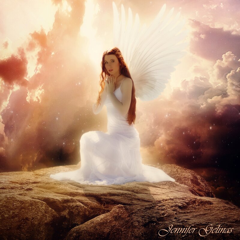 Angel with Wings — White, Serene, Sunset, Digital Art