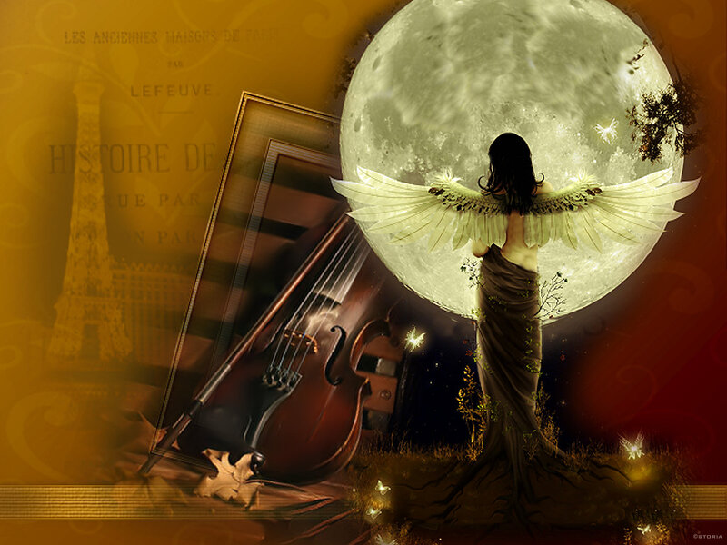 Angel with Wings — Yellow, Dramatic, Night