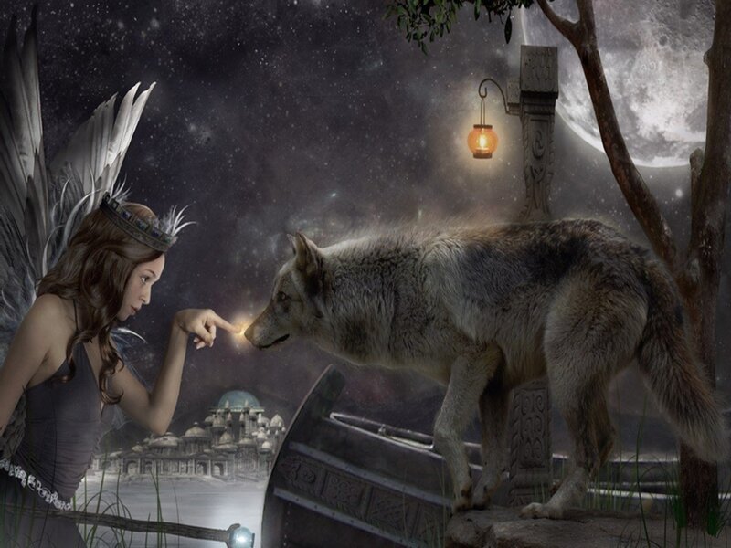 Angel with Wolf — Gray