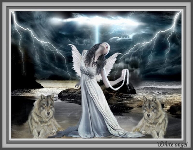 Angel with Wolves — White