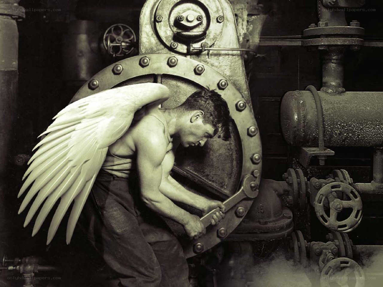 Angel worker in factory
