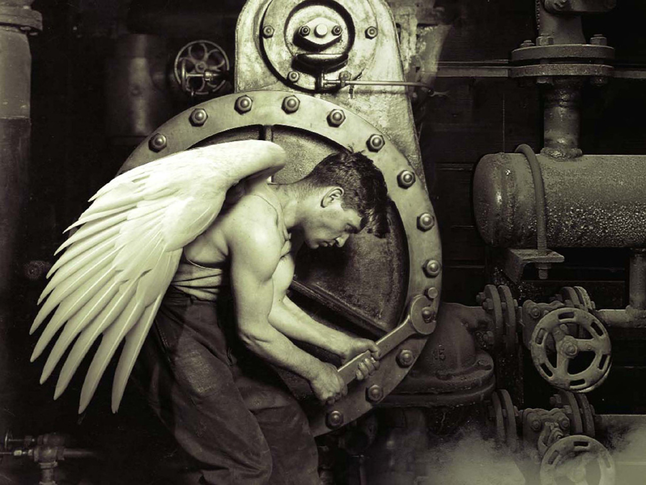 Angel worker in factory