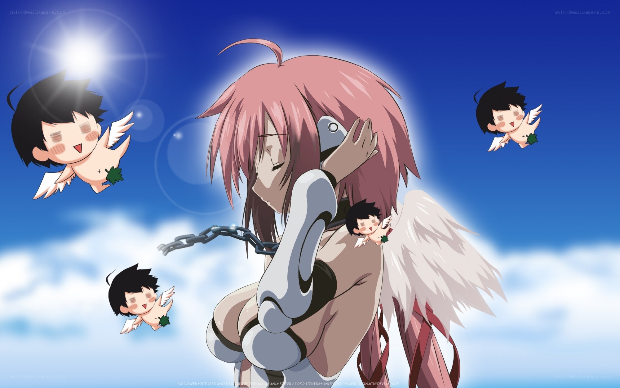 angelic anime character with cherubs
