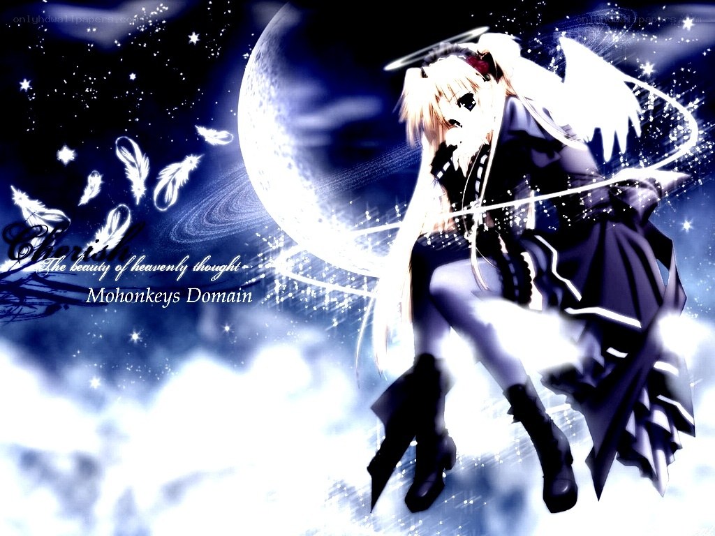 angelic anime character with moon