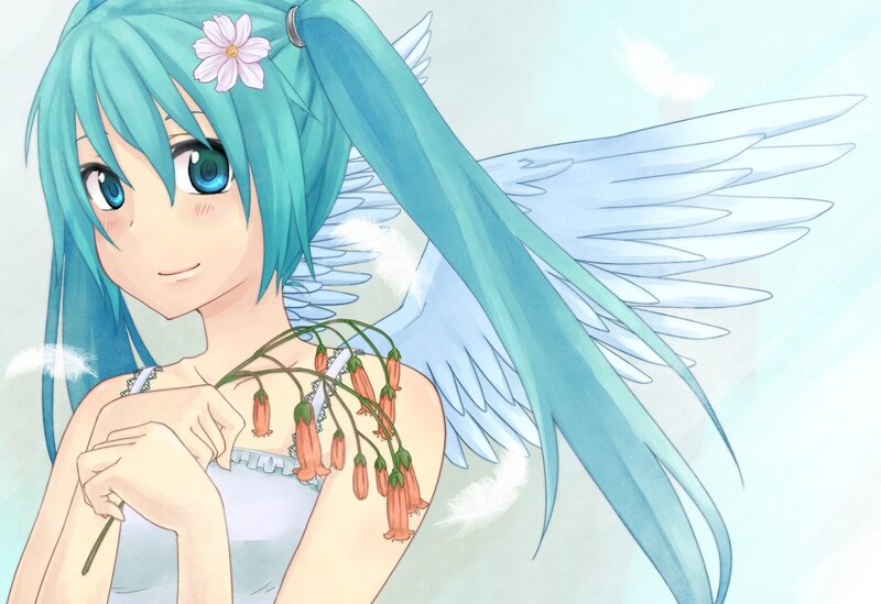 angelic anime girl with flowers
