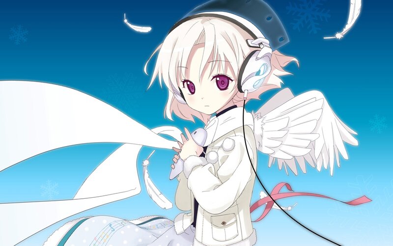 angelic anime girl with headphones