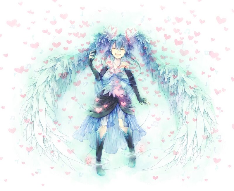 angelic anime girl with hearts
