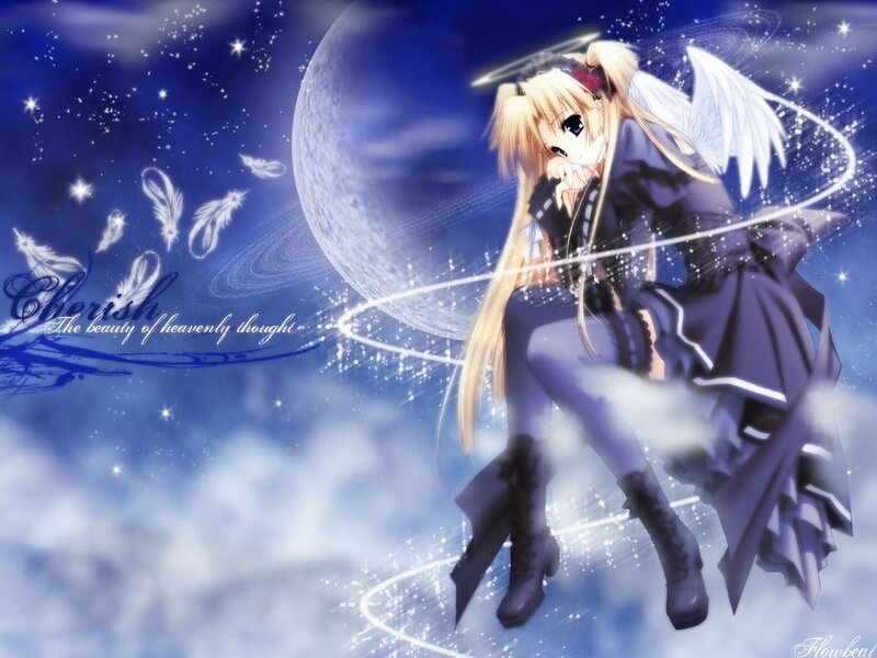 angelic anime girl with moon