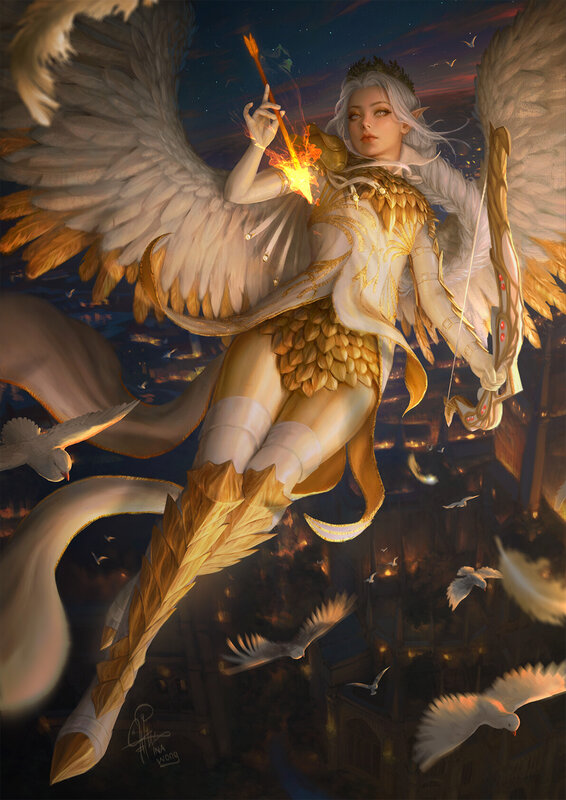 Angelic Archer with Wings — White