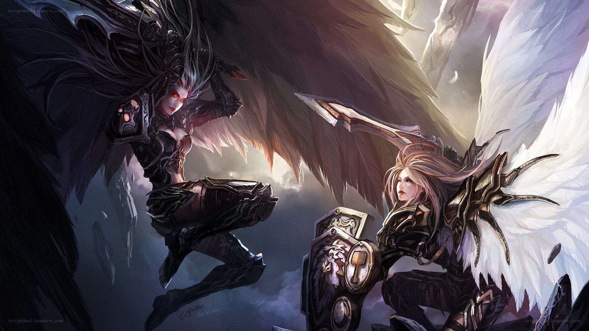 Angelic battle between light and dark