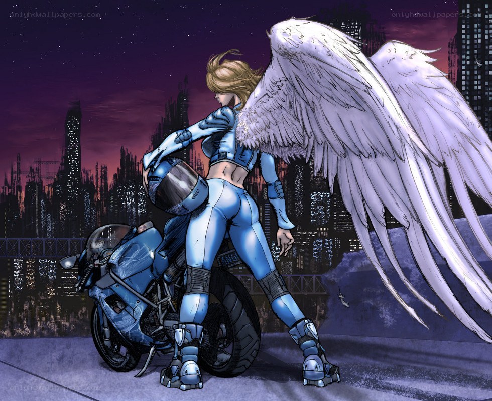 angelic biker in city