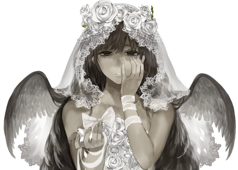 Angelic Bride with Wings — White, Somber