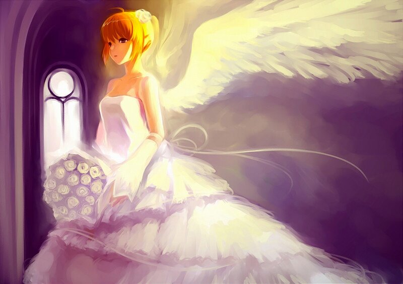 Angelic Bride with Wings — White