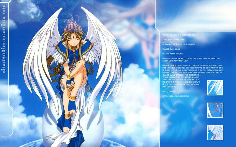 Angelic Character with Wings — Blue, Serene, Anime, Clouds