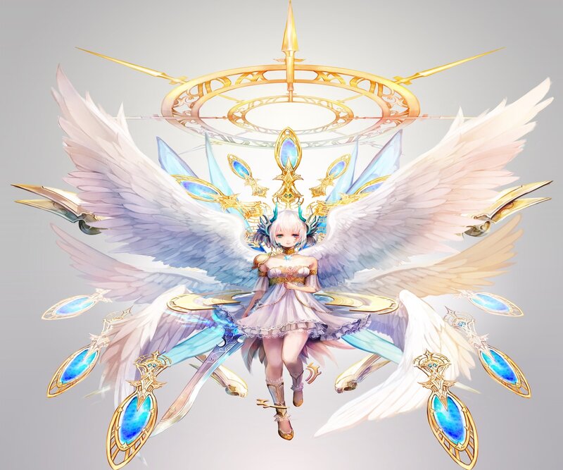 Angelic Character with Wings — White, Serene
