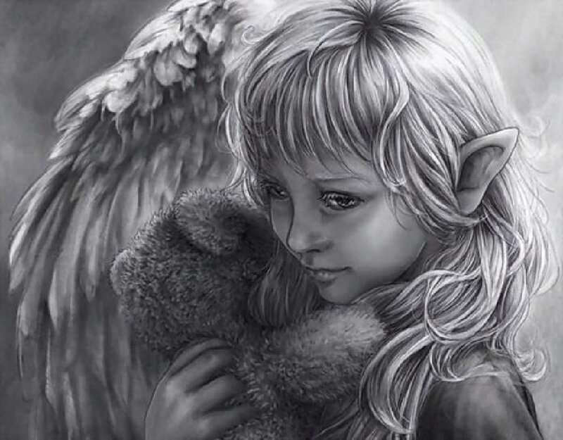Angelic Child Hugging Teddy