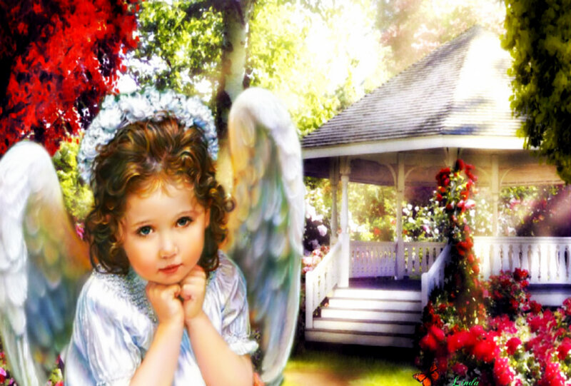 Angelic Child in Garden — Red