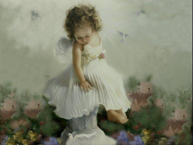 Angelic Child in Garden — White