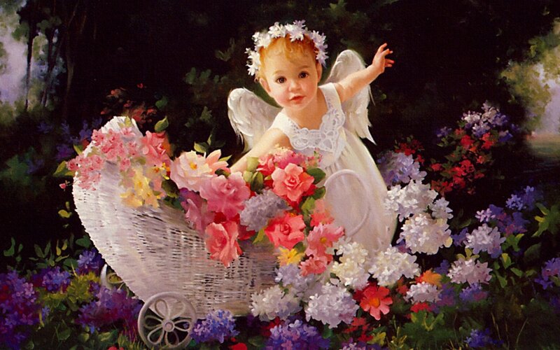 Angelic Child in Stroller — White