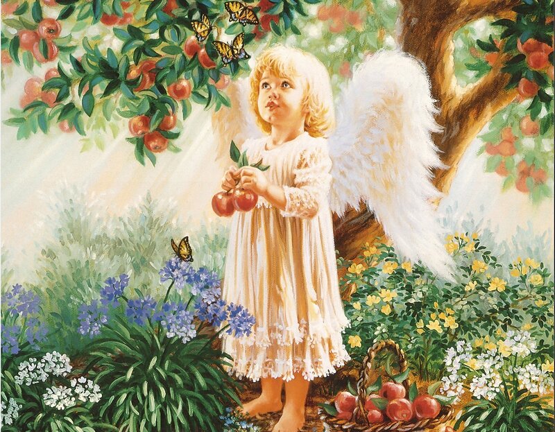 Angelic Child with Apples — White