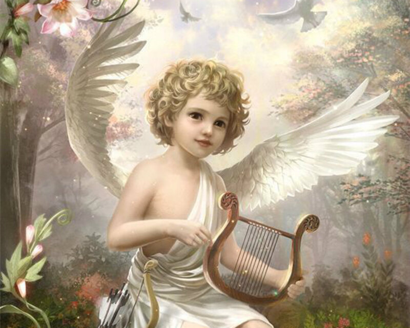 Angelic Child with Harp — White