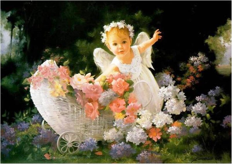 Angelic Child with Stroller — White