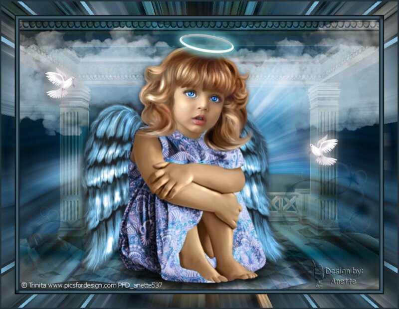 Angelic Child with Wings — Blue, Serene, Digital Art