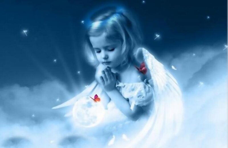 Angelic Child with Wings — Blue, Serene