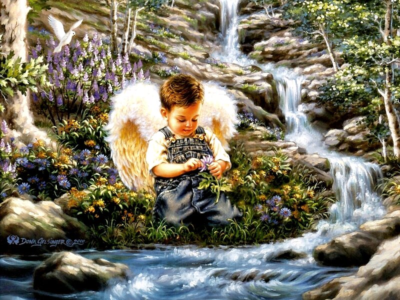 Angelic Child with Wings — Green, Serene