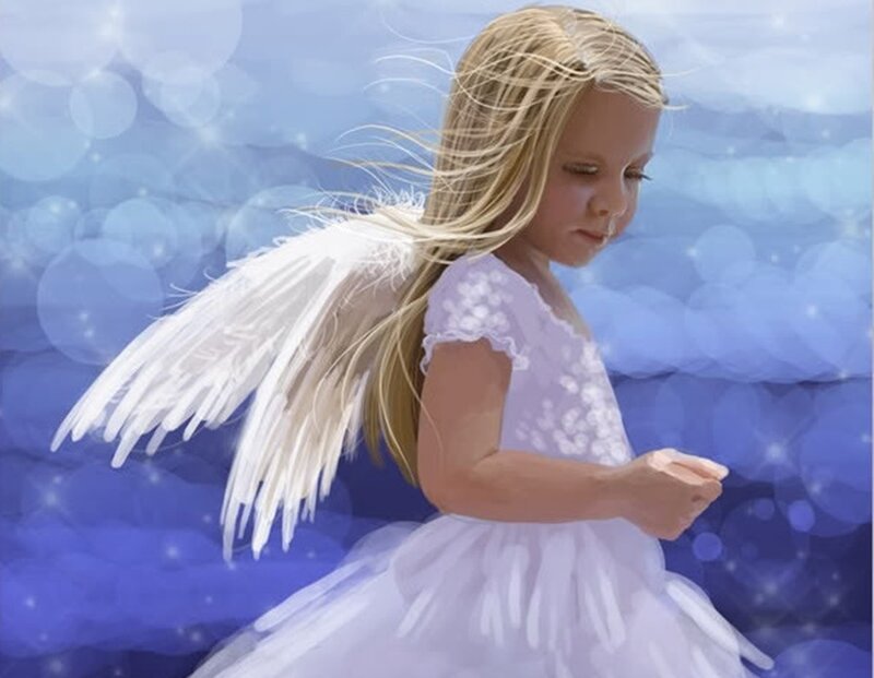 Angelic Child with Wings — White, Serene, Digital Art
